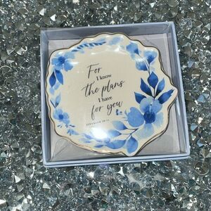 New Eccolo religious Christian jewelry dish trinket tray blue floral bible verse